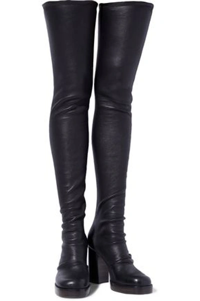 Shop Rick Owens Woman Ruched Stretch-leather Platform Over-the-knee Boots Black