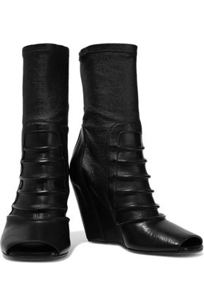 Shop Rick Owens Woman Ruhlmann Leather Wedge Sock Boots Black