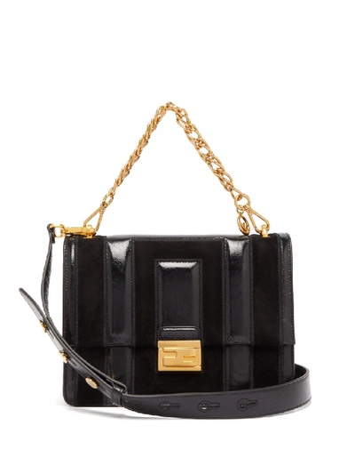 Shop Fendi Kan U Medium Leather And Suede Cross-body Bag In Black