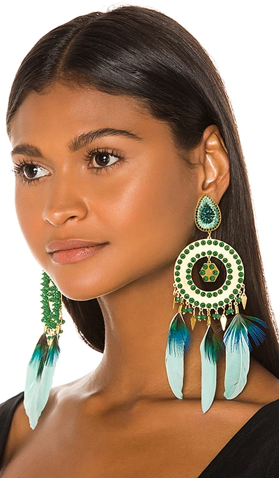 Shop Mercedes Salazar Feather Earrings In Blue