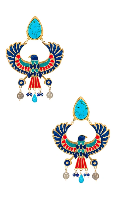 Shop Mercedes Salazar Eagle Earring In Blue,metallic Gold.