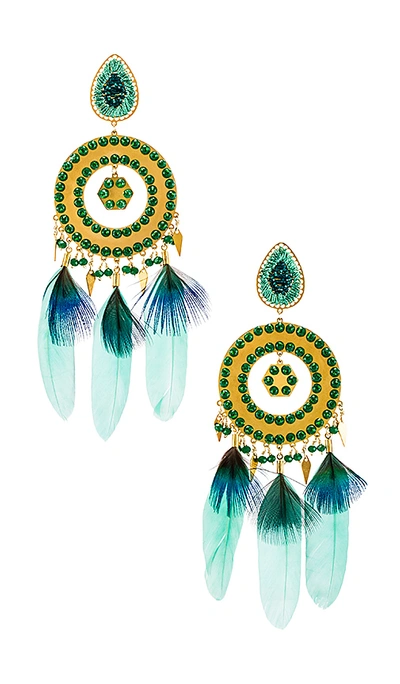 Shop Mercedes Salazar Feather Earrings In Blue