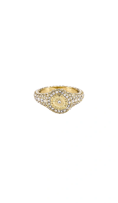 Shop Luv Aj Pave Coin Signet Ring In Gold