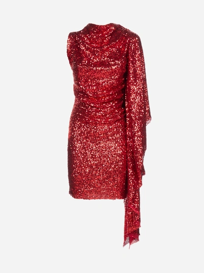 Shop Paula Knorr Asymmetric Sequinned Mini Dress In Red