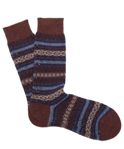 Shop Pantherella Fairisle Cashmere-blend Socks In Rust Dark Blue