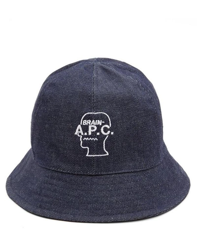 Shop Apc X Brain Dead Bob Denim Bucket Hat In Indigo Delave