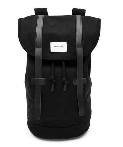 Shop Sandqvist Stig Cotton Canvas Backpack In Black