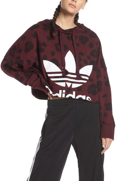Shop Adidas Originals Bellista Allover Print Crop Hoodie In Maroon/ Black