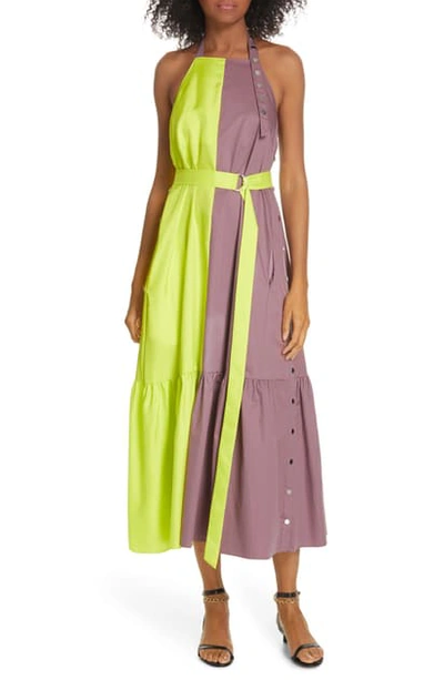 Shop Tibi Colorblock Tech Poplin Dress In Dusty Plum Multi