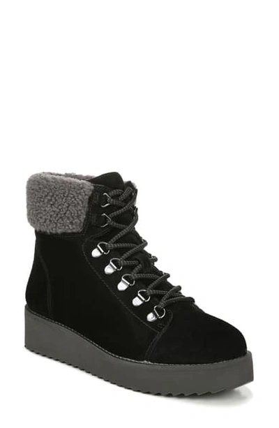 Shop Sam Edelman Franc Hiking Boot With Faux Shearling Trim In Black Suede