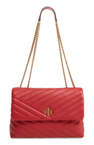 Shop Tory Burch Kira Chevron Leather Crossbody Bag - Red In Red Apple