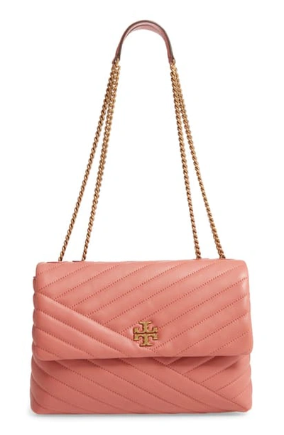 Shop Tory Burch Kira Chevron Leather Crossbody Bag - Pink In Toasted Pecan