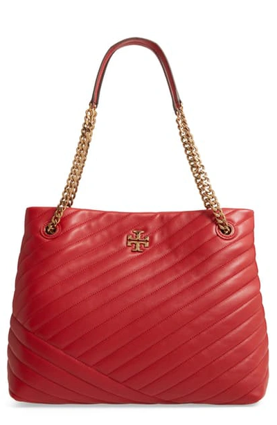 Shop Tory Burch Kira Chevron Quilted Leather Tote In Red Apple