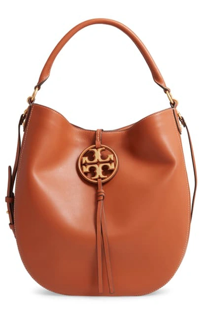 Shop Tory Burch Miller Leather Hobo Bag In Aged Camello