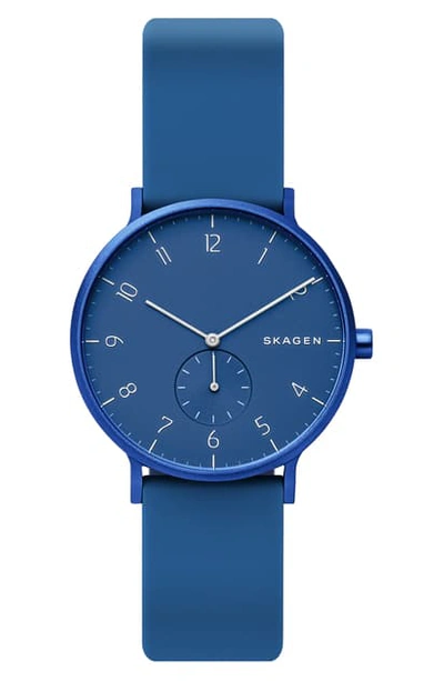 Shop Skagen Aaren Kul?r Rubber Strap Watch, 36mm In Blue