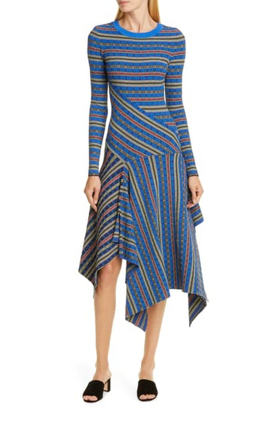 Shop Opening Ceremony Rib Knit Long Sleeve Midi Sweater Dress In French Blue Multi