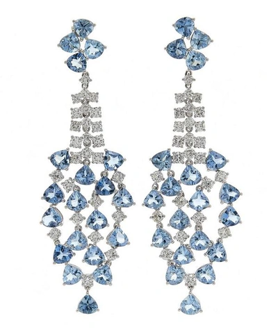 Shop Kojis White Gold Aquamarine And Diamond Drop Earrings