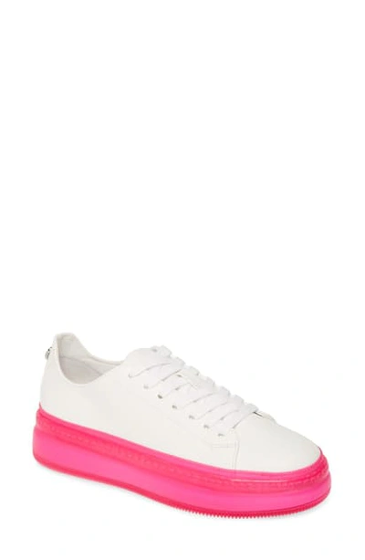 Shop Steve Madden Neon Platform Sneaker In White/pink