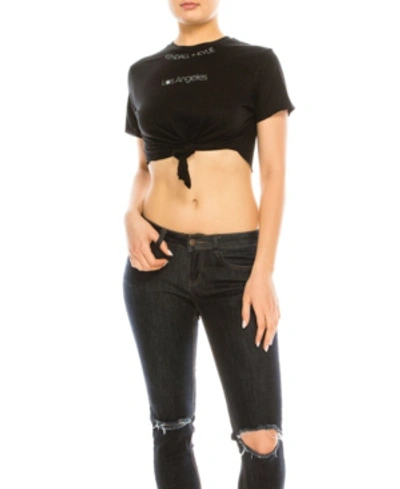 Shop Kendall + Kylie Crew Neck Tied Up Crop Top Tee In Black