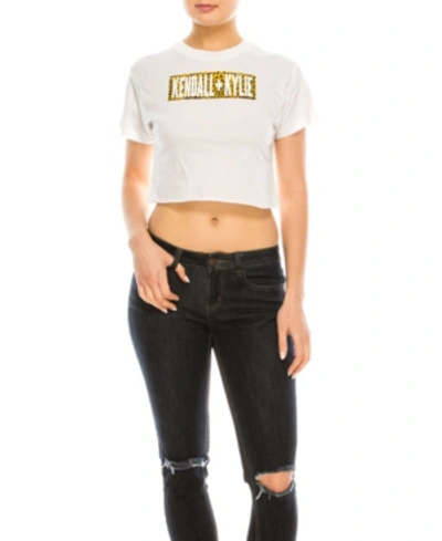 Shop Kendall + Kylie Crew Neck Crop Top Tee In White