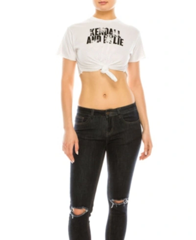 Shop Kendall + Kylie Crew Neck Tied Up Crop Top Tee In White