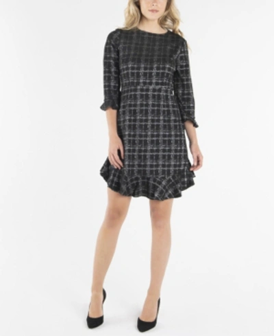 Shop Nanette Lepore Nanette  3/4 Sleeve Fit And Flare With Flounce At Sleeves And Hem In Black