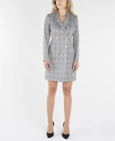 Shop Nanette Lepore Nanette  Double Breasted Plaid Coat Dress In Gray
