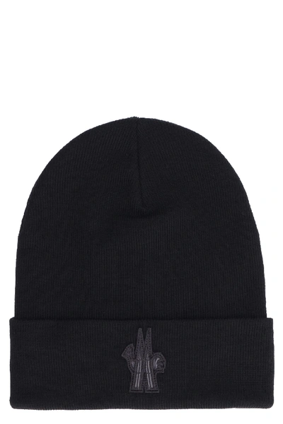 Shop Moncler Wool Hat With Embroidered Patch In Black