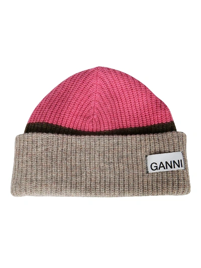 Shop Ganni Ribbed Beanie In Rosa