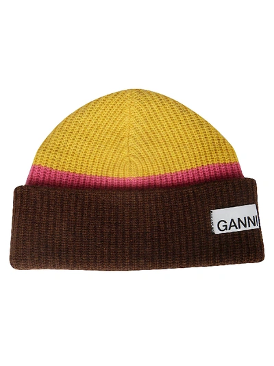 Shop Ganni Ribbed Beanie In Limone