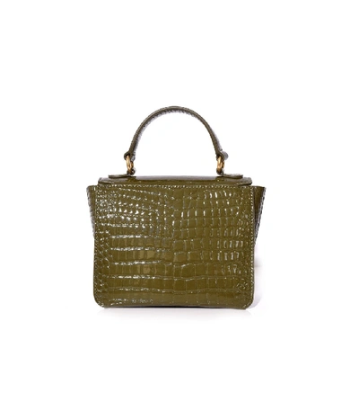 Shop Wandler Luna Mini Croco Bag In Olive In Green