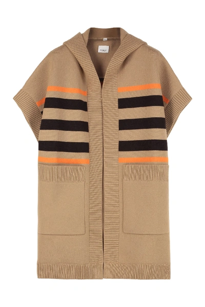 Shop Burberry Knitted Cashmere And Wool Cape Coat In Camel