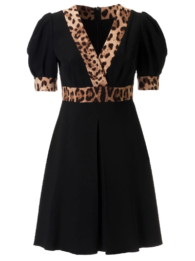 Shop Dolce & Gabbana Leopard Detail Dress In Nero