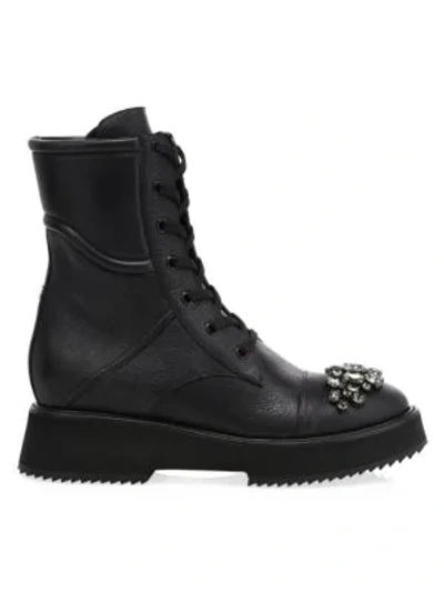 Shop Jimmy Choo Hadley Crystal-embellished Leather Combat Boots In Black