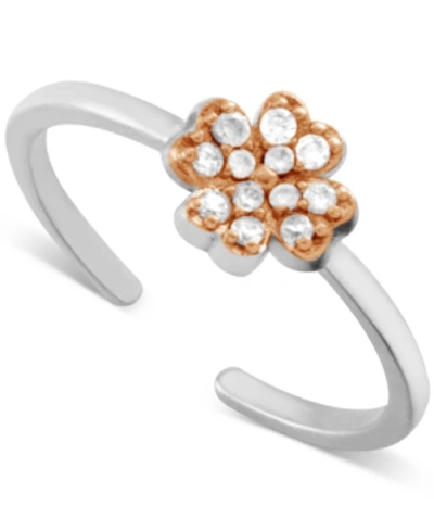 Shop Essentials Crystal Clover Toe Ring In Two-tone In Tt Color