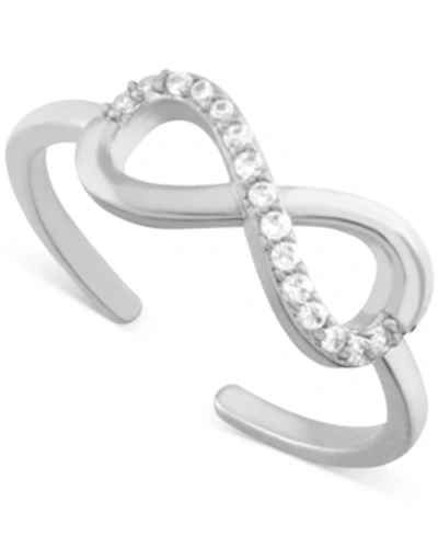 Shop Essentials Crystal Infinity Toe Ring In Silver-plate