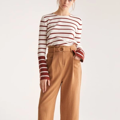 Shop Paisie Striped Top With Contrasting Flared Cuff In White & Brown