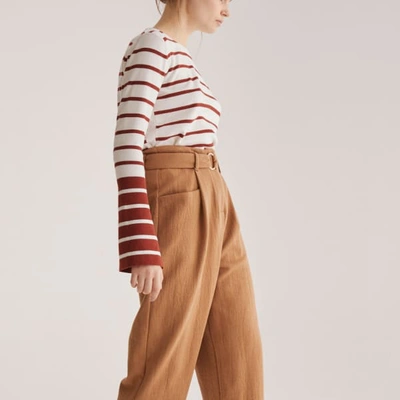Shop Paisie Striped Top With Contrasting Flared Cuff In White & Brown