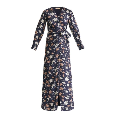 Shop Paisie Winter Floral Maxi Wrap Dress In Winter Navy Floral Print