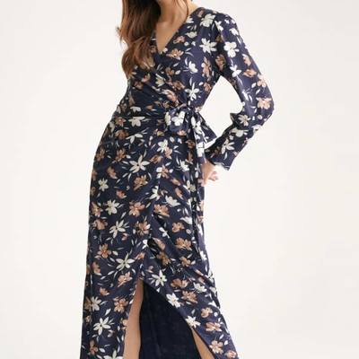 Shop Paisie Winter Floral Maxi Wrap Dress In Winter Navy Floral Print