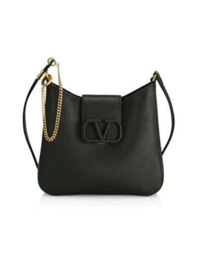 Shop Valentino Garavani Small Vsling Leather Hobo Bag In Black