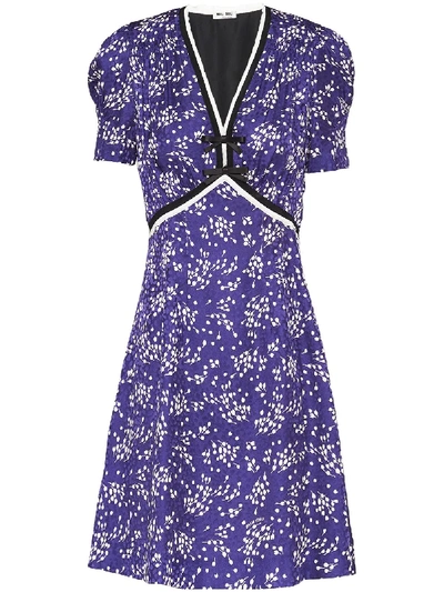Shop Miu Miu Bow-embellished Floral-print Dress In Blue