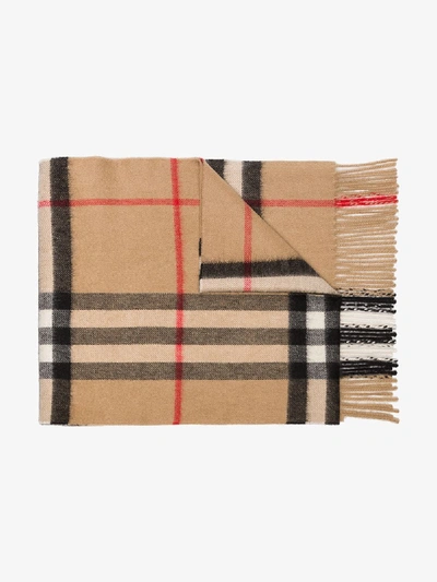 Shop Burberry Beige, Red And Black Vintage Check Cashmere Scarf In Brown