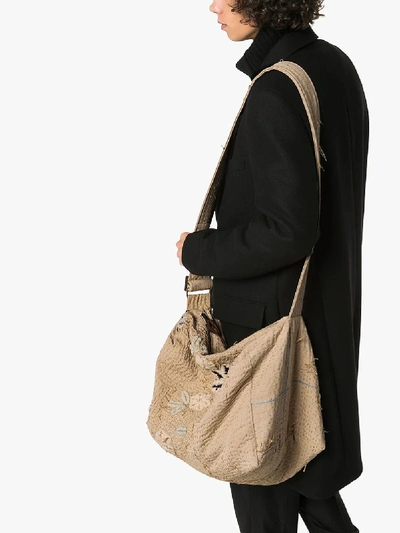 Shop By Walid Beige Tapestry Embroidered Cotton Messenger Bag In Neutrals