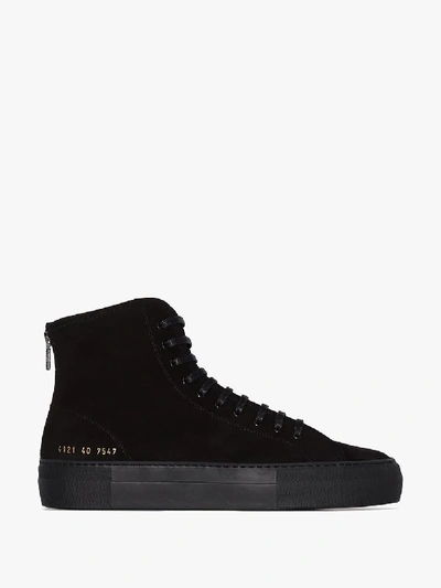 Shop Common Projects Black Tournament High Top Suede Sneakers