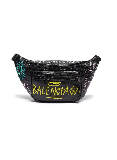 Shop Balenciaga 'explorer Graffiti' Print Leather Bum Bag