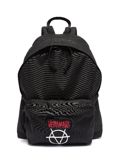 Shop Vetements 'anarchy' Logo Appliqué Backpack In Black