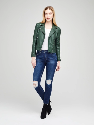 Shop L Agence Ryder Leather Jacket In Dark Green