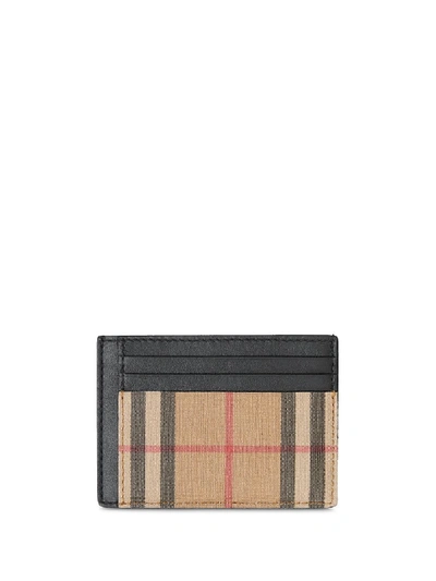 Shop Burberry Credit Card Holder With Check In Beige