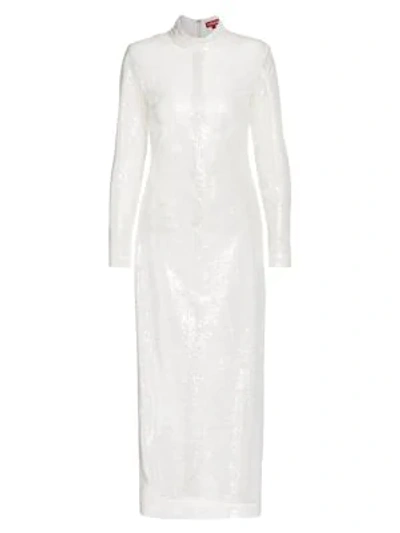 Shop Staud Liza Sequin Mock-neck Dress In White